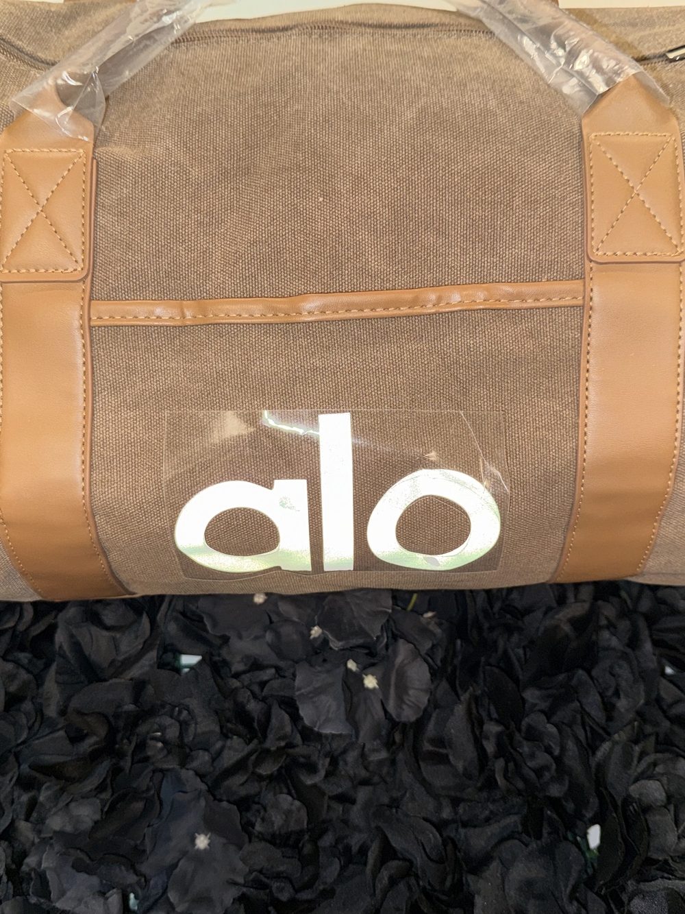 ALO Yoga Brown Canvas Duffel with Tan Accents
